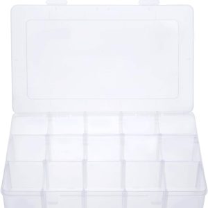 15 Large Grids Clear Plastic Jewelry Box Organizer Storage Container with Removable Dividers (15 Grids - Clear)
