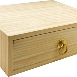 Natural Wooden Storage Box with Drawers Wooden Desk Organizer Desk Drawer Jewelry Organizer Tabletop Storage Organization Box with Metal Handle for Home Office Counter Craft Decor (1 Layer)