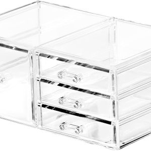 acrylic Clear Stackable Storage Bins,Plastic Storage Organizer and Small Drawer Organizer With 4 Drawers for Make Up,Skincare Product,Craft,Beauty and Desktop Drawers Organizer Storage