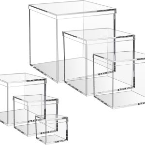 6 Pcs Acrylic Cube Box with Lid, Clear cube Candy Storage Container, Acrylic Square Cube Boxes for Figures, Cosmetics, Jewelry, Collections (Size 1.3", 2.2", 3", 3.3", 4", 4.7")