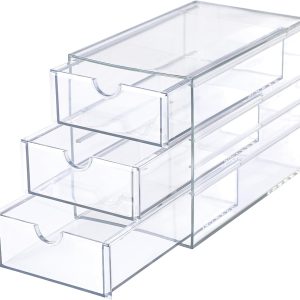 3 Drawers Acrylic Drawer Organizer Clear Desktop Organizer for Hair Accessories Jewelry Stationery Office Supplies Acrylic Drawer Storage Box for Vanity Bathroom Closet