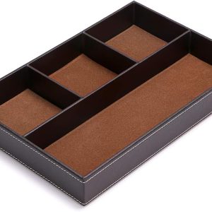 4 slots Desk Drawer Organizer,  Leather Drawer Storage Organizer Divider for Office Desk Supplies Value Collection and Accessories Multi-rpose Storage Desktop Organizer Tray(Brown)