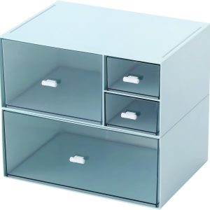 Desk Organizer with 4 Drawers, Makeup Organizer, Plastic Sundries Storage, Vanity Organizer, Cosmetic Storage Organizer, Desk Storage Box, Bathroom Counter or Dresser, Blue