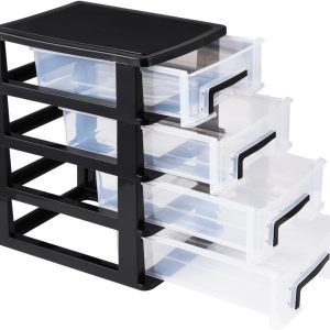 4 Drawer Desk Organizer, Plastic Home Office Storage Organizer, Makeup Organizer Storage Station Cube, Cosmetics Jewelry Storage Box, 4 Drawer for Bathroom, Dorm, Desk, Countertop, Office
