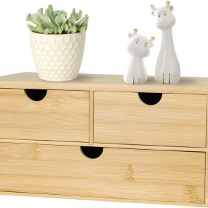 Bamboo Desk Organizer, 3 Drawer Desktop Organizer, Tabletop Storage Organization Box for Bills, Countertop, Home Office Supplies