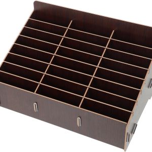 Wooden Mobile Phone Desktop Organiser, 24 Compartments Storage Boxes, Dark Brown, Multifunctional Mobile Phone and Document Storage, Ideal for Home and Office