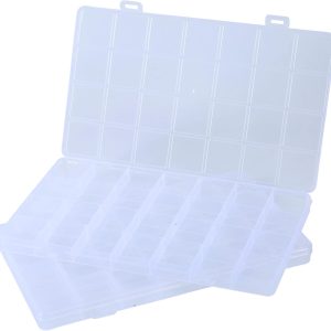 2Pack 28 Grids Plastic Organizer Boxes,Clear Beads Organizers Storage Box with Fixed Dividers,Acrylic Organizers Box for Jewelry,Beads and Earrings Art  Craft