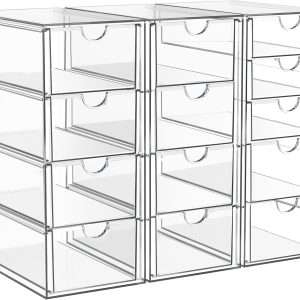 Acrylic Makeup Organizer with 13 Drawers, Bathroom Counter Organizer, Acrylic Organizers, Desk Organizer, Office Supplies, Storage Drawers for Cosmetic, Pencil, Coffee, etc 3 Pack