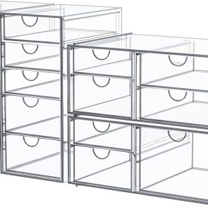 Makeup Organizer Storage With 16 Drawers, 4 Pcs Desktop Office Supplies, Desk Organizers, Clear Accessories, Dustproof Drawer and for Make Up, Jewelry, Pen, Stationary