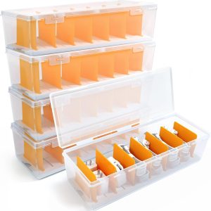 8 Pack Clear Cable Organizer Box with 7 Removable Dividers Plastic Charger Cable Cord Storage Organizer with Lid Multifunctional Office Desk Organizers for Home Drawer, Stackable