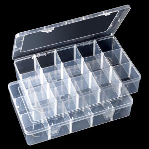 2PCS 15 Large Grids Clear Plastic Jewelry Box Organizer Storage Container with Removable Dividers
