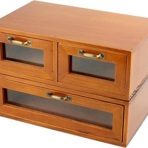 Wooden Box Organizer, Wood Desktop Storage Cabinet with 3 Drawers, Dark Brown