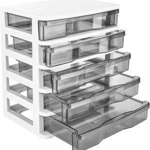 5 Drawer Desktop Storage with clear drawers, Small Drawer Organizer, Clear Plastic Drawers Organizer, Desktop Organizer with Drawers, Plastic Drawer Storage with Sliding Drawer