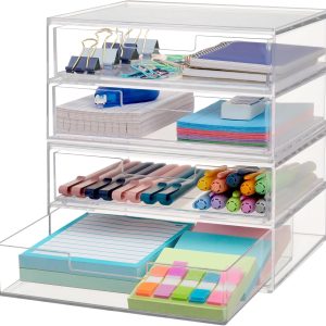 Stackable Clear Double Organizer Drawers | 2 Piece Set | Organize Cosmetics and Beauty Supplies | Made in USA,off-white